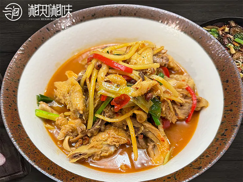 Tender braised chicken with ginger & chili peppers at Hunan Bistro (Dallas), a Chinese Restaurant in Plano