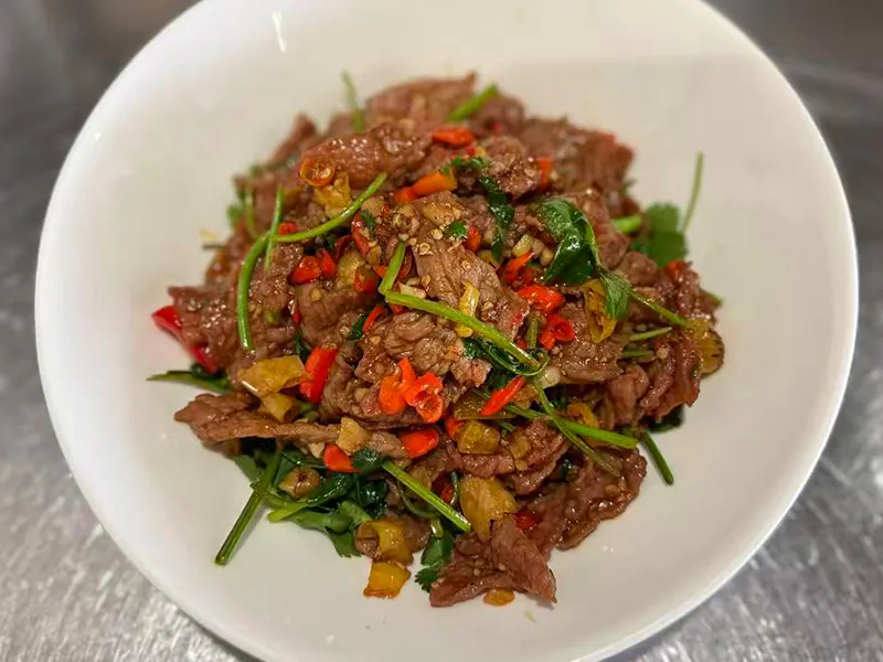 Spicy stir-fried beef with fresh herbs & chili at Hunan Bistro (Dallas), a Chinese Restaurant in Plano