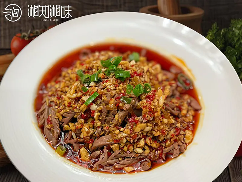 Spicy shredded pork heart with garlic & chili oil at Hunan Bistro (Dallas), a Chinese Restaurant in Plano